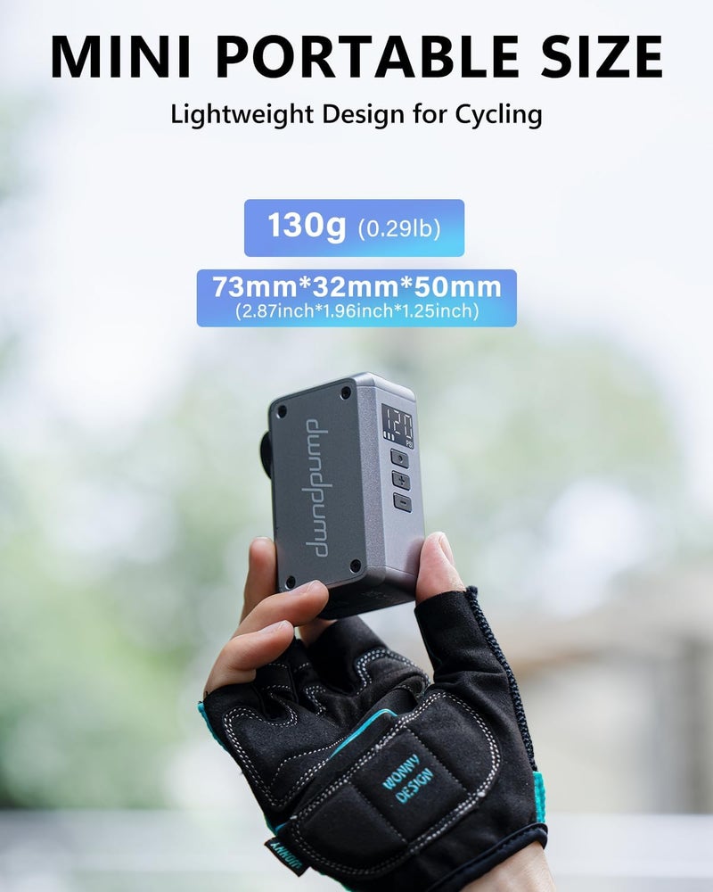 dwndpump Mini Bike Pump with Gauge, 120 PSI Electric Bicycle Pump, Rechargeable Bike Air Pump Portable, Auto Shut Off, with Presta and Schrader Valves, for Road Bike, Mountain Bike, Sports Balls - Image 4
